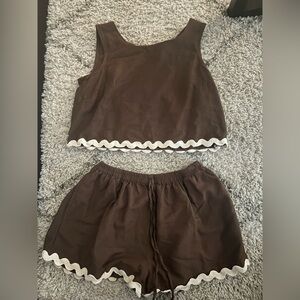 Brown Sleeveless Top and Shorts Set